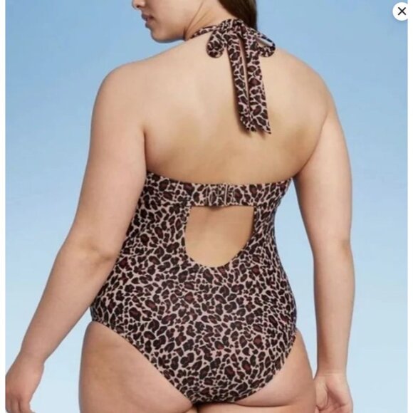 Leopard Print Halter One-Piece Swimsuit Size 24W By Kona Sol - Picture 5 of 5
